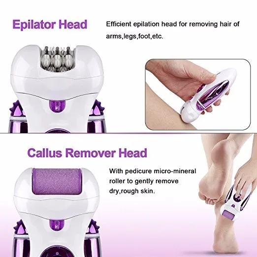 Rechargeable Electric Epilator, 4 in 1 Bikini Trimmer Callus Remover with 2 Adjustable Speed Ladies Shaver Hair Clipper