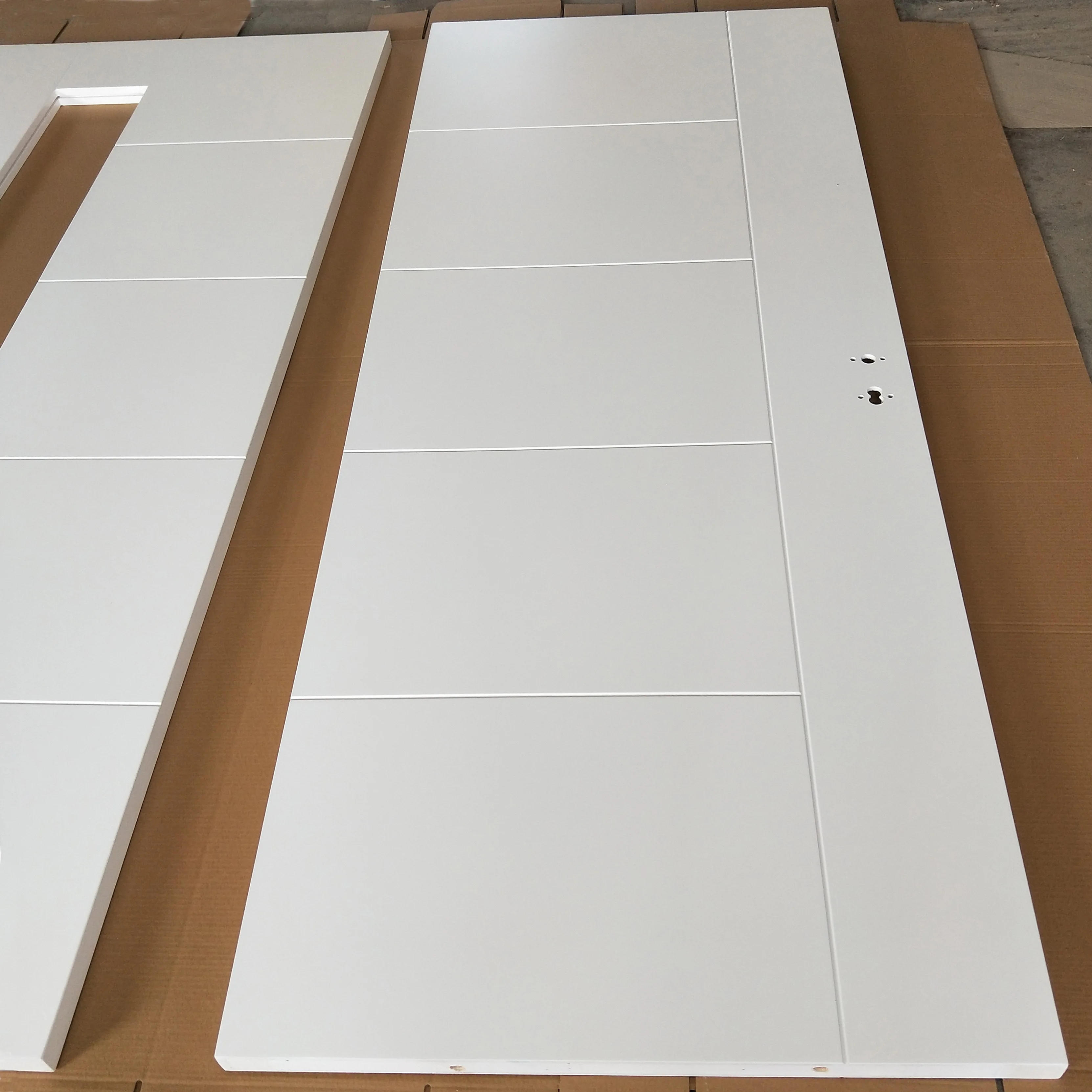 White Primed Wooden Door with Flush style groove line design for Interior Wooden Door