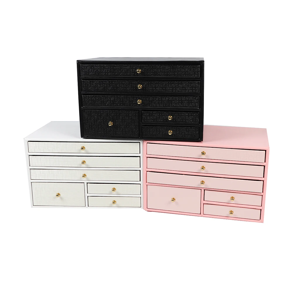 Wholesale Leather six drawers black/white/pink stand jewelry storage box (60678729837)