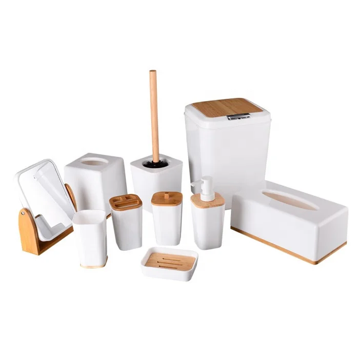 Customized Modern Hotel Plastic Bamboo Bathroom Accessories Set