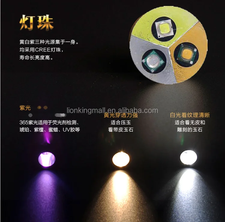 Alonefire SV310 3in1 Led UV White Yellow light Flashlight Gem Amber Jade Jewelry Ore Money Cat Dog Scorpion check lighting 18650