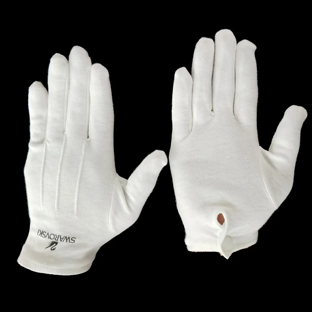 White cotton button snap 3 stripes butler hosiery gloves