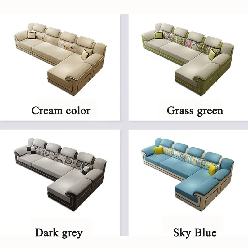 Living Room Sofa Set Home Furniture Modern Wood Frame Soft Sponge L Shape