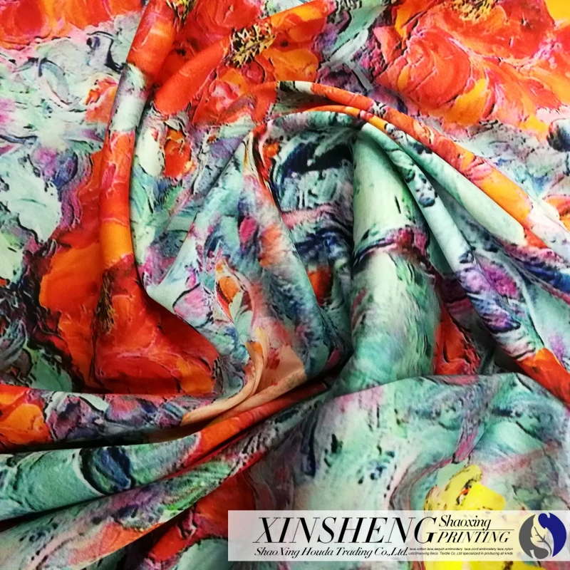 Digital printing Spandex satin chiffon fabric for the spring and summer dress