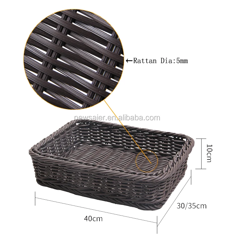 rectangular PP rattan display basket in supermarket