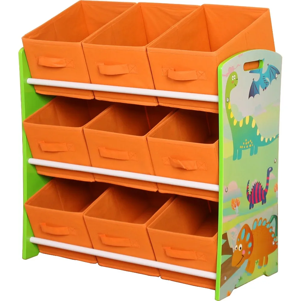 New arrival free standing toy storage rack with 12 plastic bins for wholesale functional kid toy shelf storage