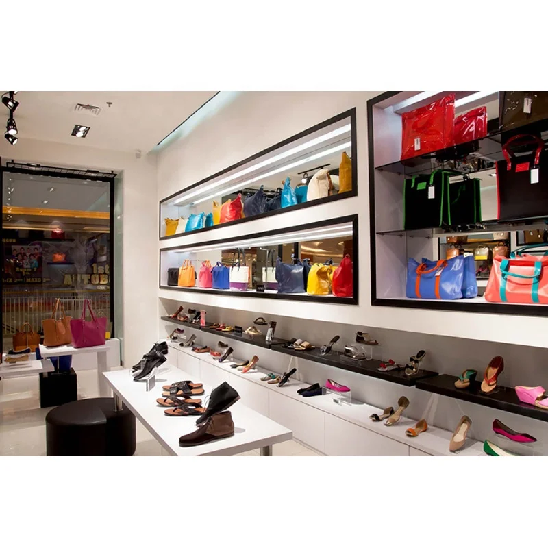 LUX Customized Chinese Supplier Whole Store Decoration Bespoke Fashion Design Handbag Shop Wood Glass Display Furniture Shop