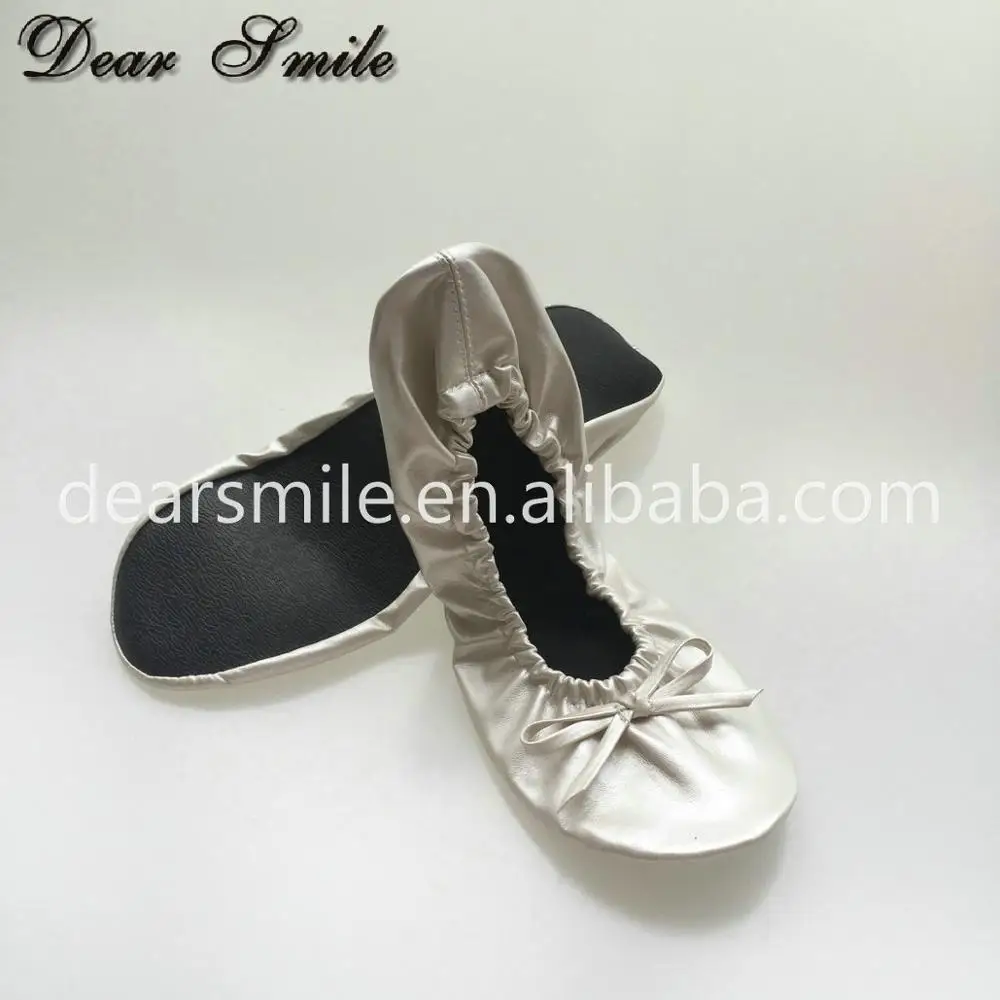 Beautiful women wedding ballet flats folding ballerina shoes in large bag with logo