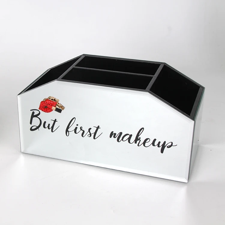 Полезное зеркало из стекла Sexy Kiss, Серебряная коробка для хранения косметических кистей, подарок для девушки, шкатулка для ювелирных изделий для нее