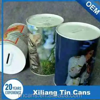 round tin piggy bank