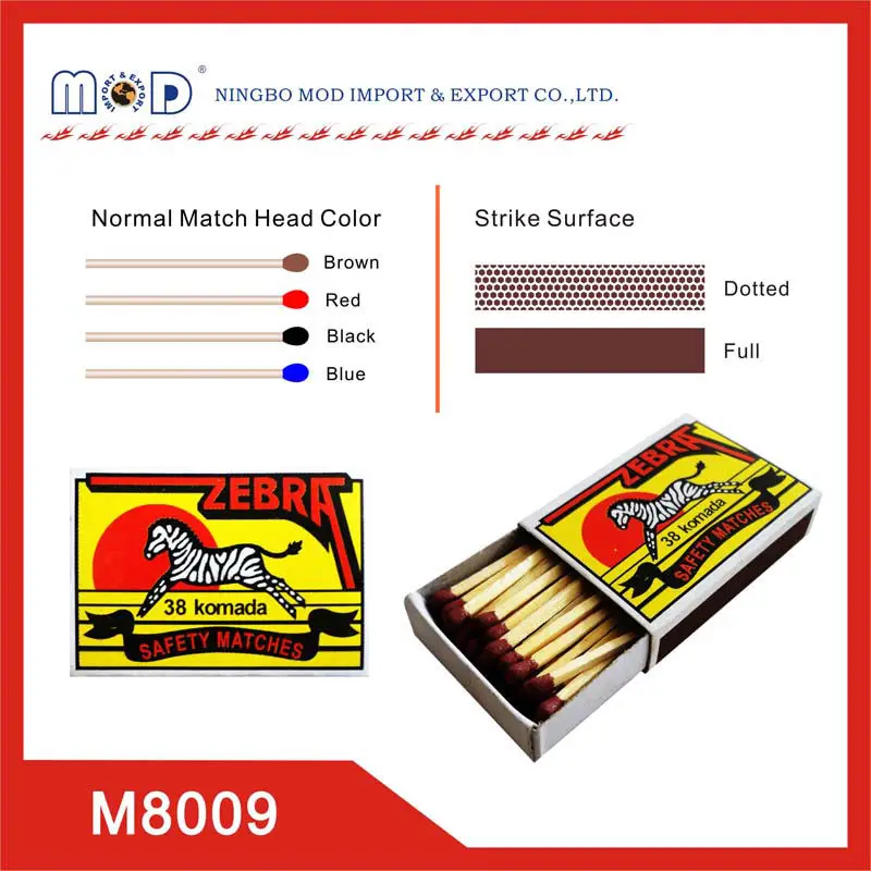 Zebra brand wooden match/cheap safety match