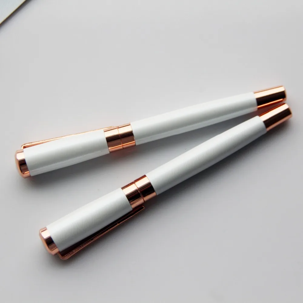 Weeding Gifts White Color Rose Gold Trim Luxury Roller  Pen And Roller Pen Set