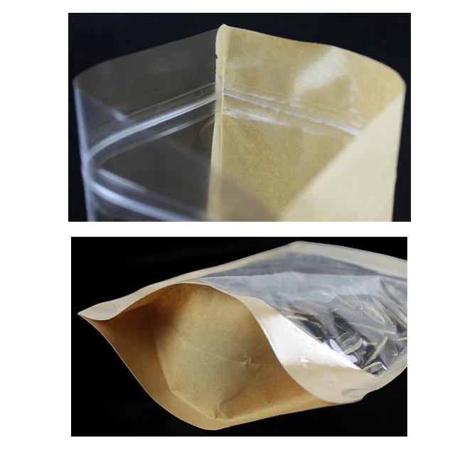New design clear front kraft paper back stand up zip lock pouch