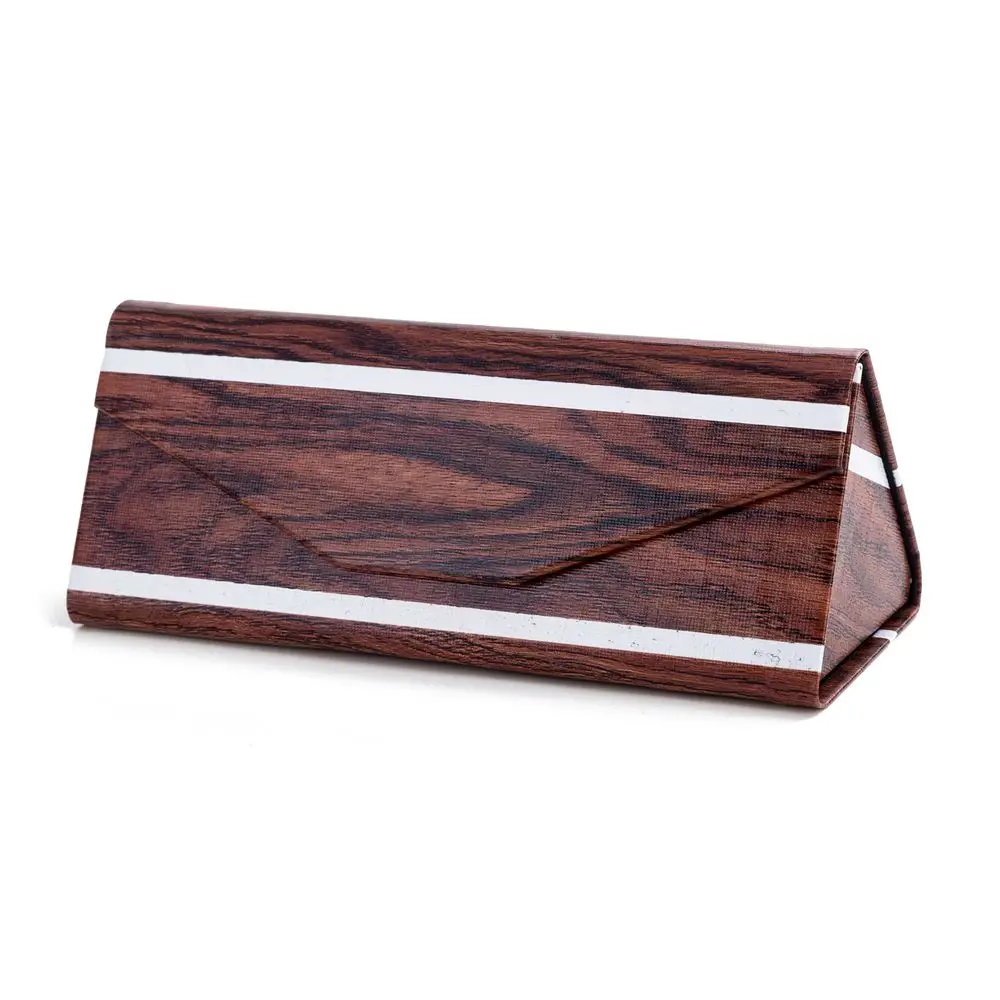 PU wood printing folding sunglasses box triangle sunglasses case custom logo box
