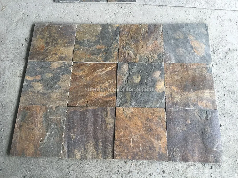 China Jiangxi Rusty slate outdoor wall panel rusty square stone tile natural surface terrace flooring tiles