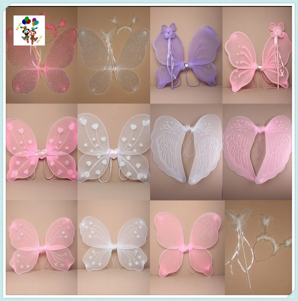 Cheap 3pcs Princess Party Feather Butterfly Wings with Wand Headband HPC-1757