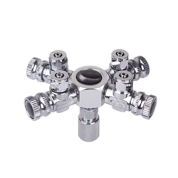 Aquarium Tank Stainless Steel CO2 4-way Splitter for CO2 Pressure Regulator