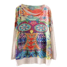 2016 Autumn Winter Vintage Fashion Women Long Batwing Sleeve Knitted Print Sweater Loose Blouse Jumper Pullover Knitwear Tops