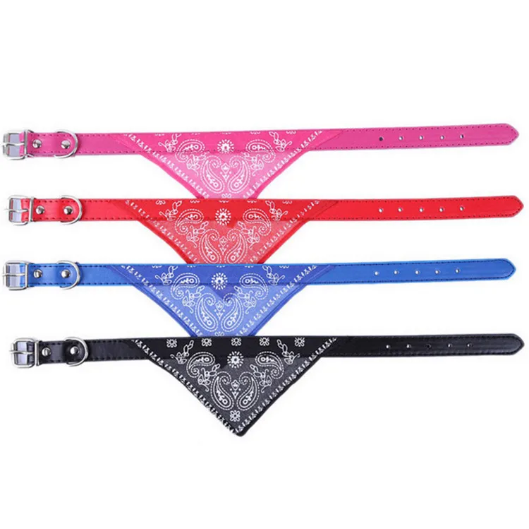 Lovely Adjustable Cats Necktie Pet Triangular Saliva Tie Scarf Dog Bandana Collar with PU leather