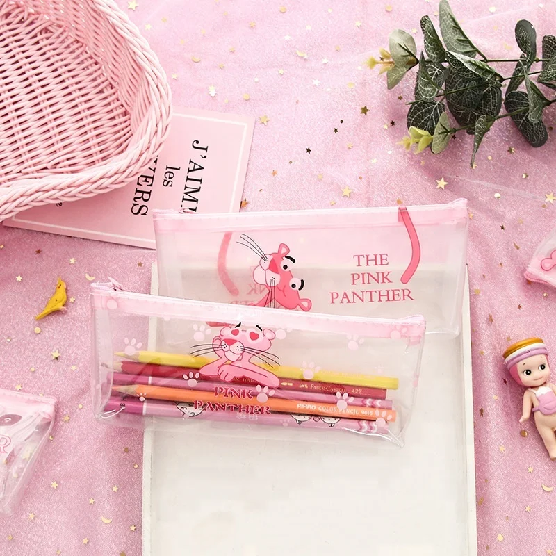 
Girl heart cute cartoon leopard transparent silicone pencil case student small fresh literary zipper pencil bag 