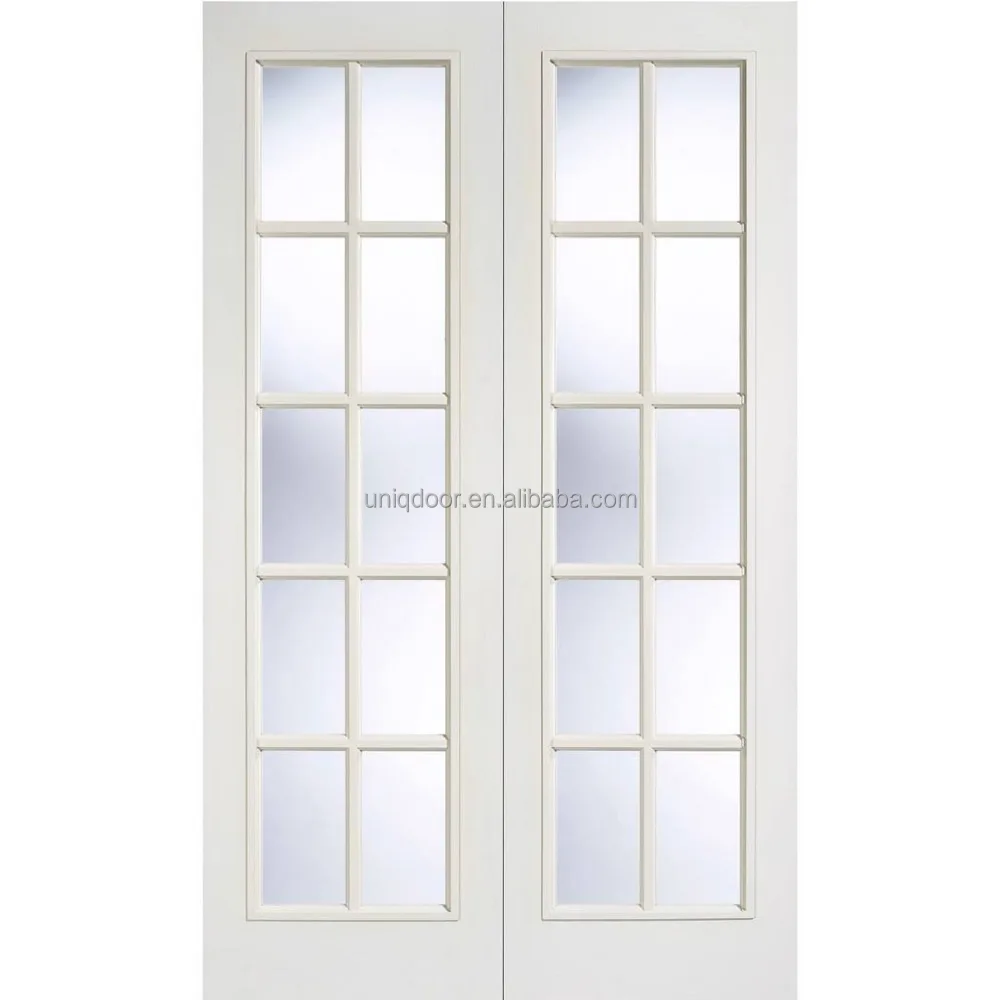 
Clear Tempered Glass Door Wood Veneered Entry Doors Villa Standard White Color Interior Double French Door for Builder 