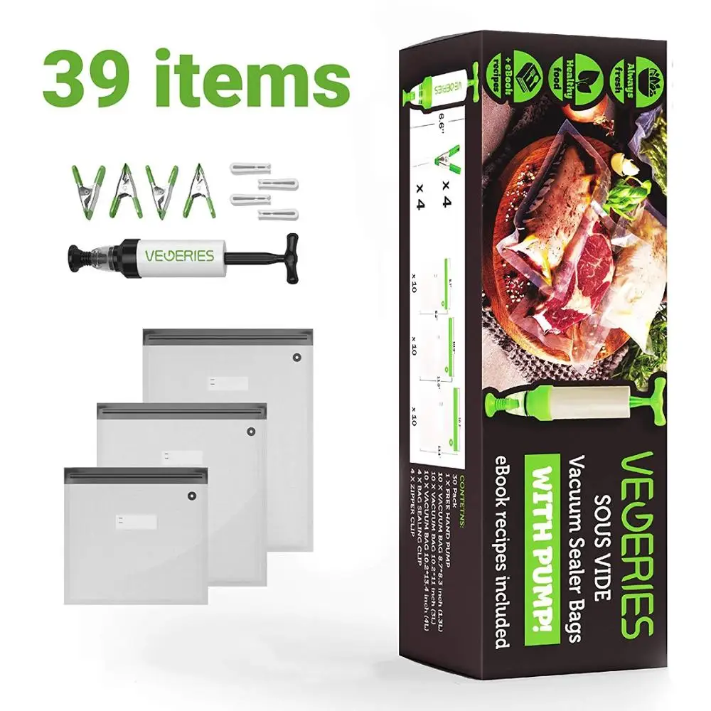 Пакеты Sous Vide 30 многоразовых вакуумных пакетов для хранения продуктов варочных панелей Anova и