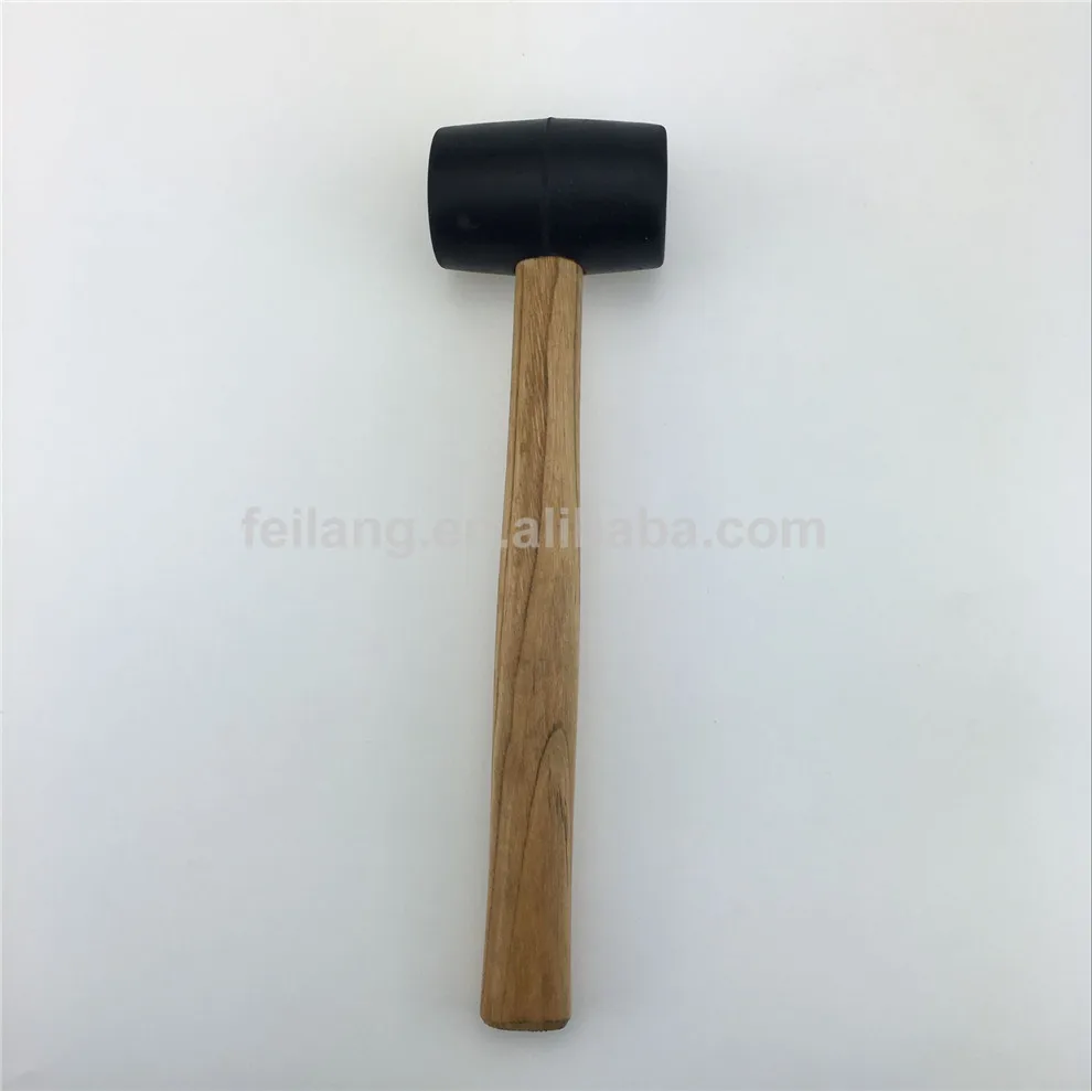 Black Rubber Mallet With Wooden Handle Outdoor Camping Tent Accessories Hammer
