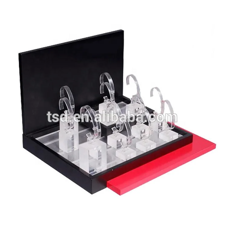 luxury retail store shop wooden watch strap display stand holder for counter top