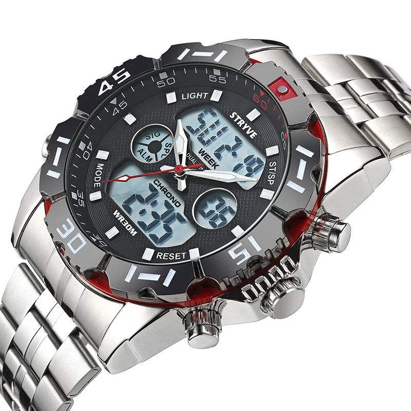 
Stryve 8011 Brand Watches Men Military Quartz Led Male Sport Clock Stainless Steel Luxury Waterproof Digital Watch With Gift Box 
