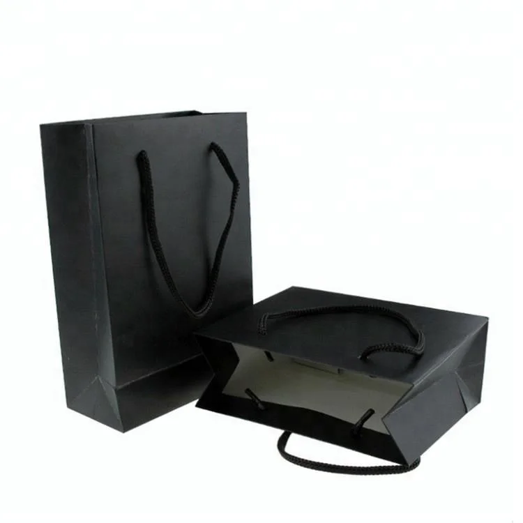 Custom Black Glossy Art Paper Packing Paper Bags For Shopping and Gifts