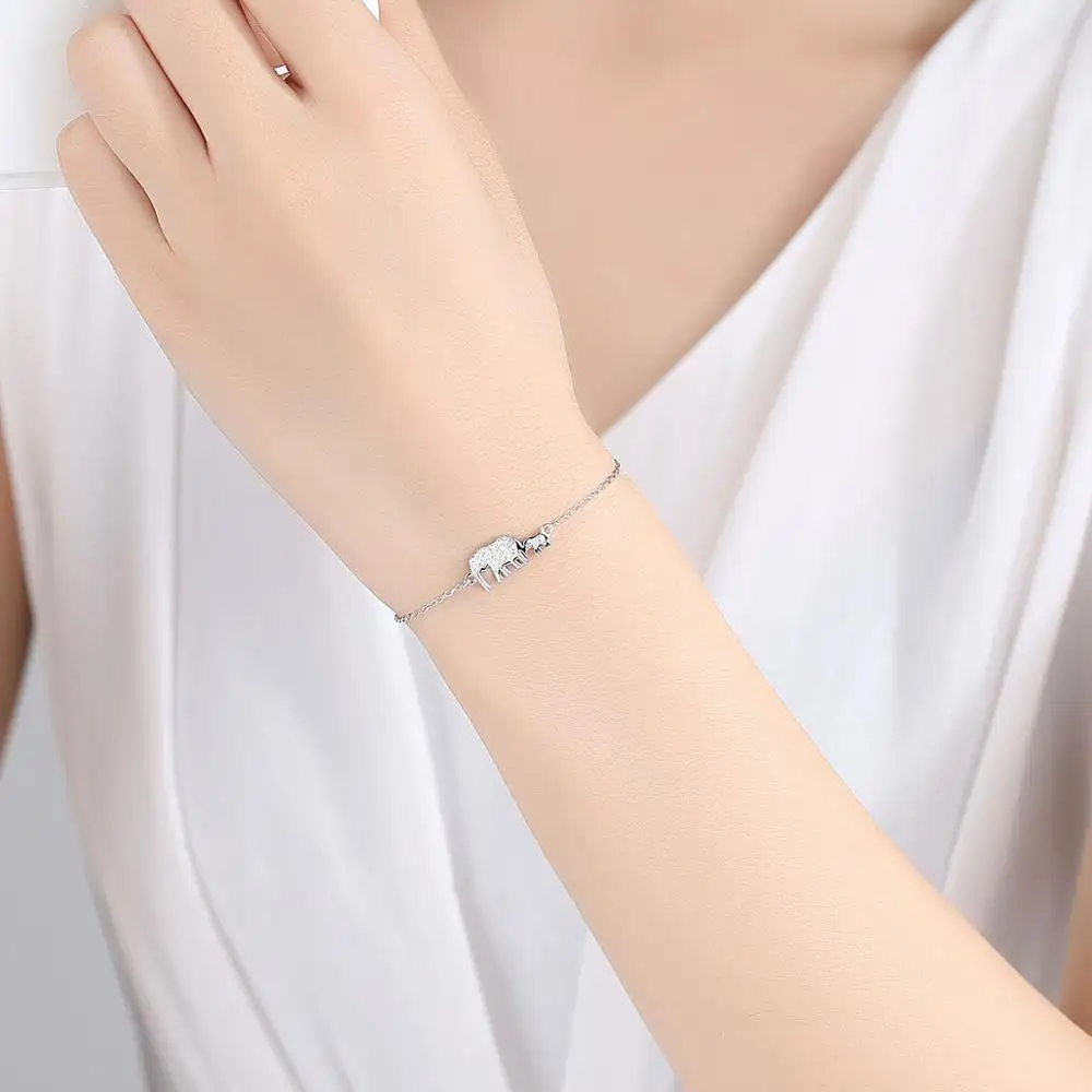 CZCITY Luxury 925 Sterling Silver Elephant Pendant Bracelets Gift for Mother&Daughter Lovely Jewelry