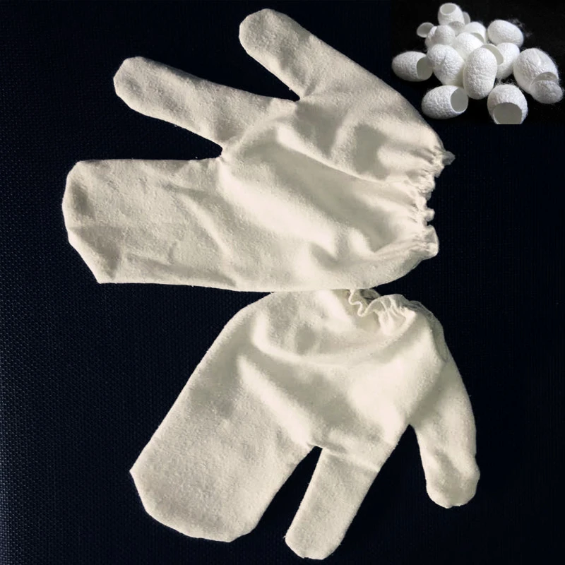 100% raw silk noil bathing gloves silk exfoliating gloves garshana dry massage gloves