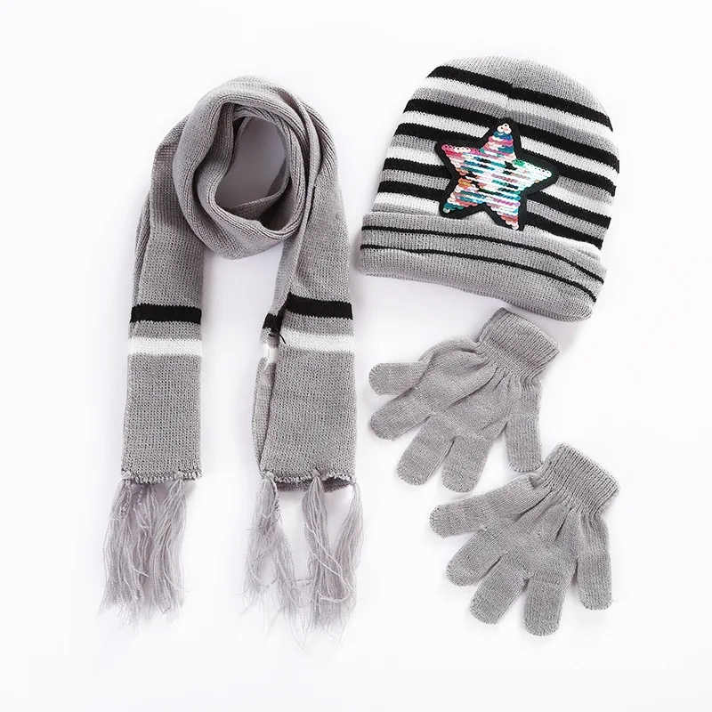 Customized Cheap White Orange Red Knit Kids Hat Scarf Gloves Set Glove