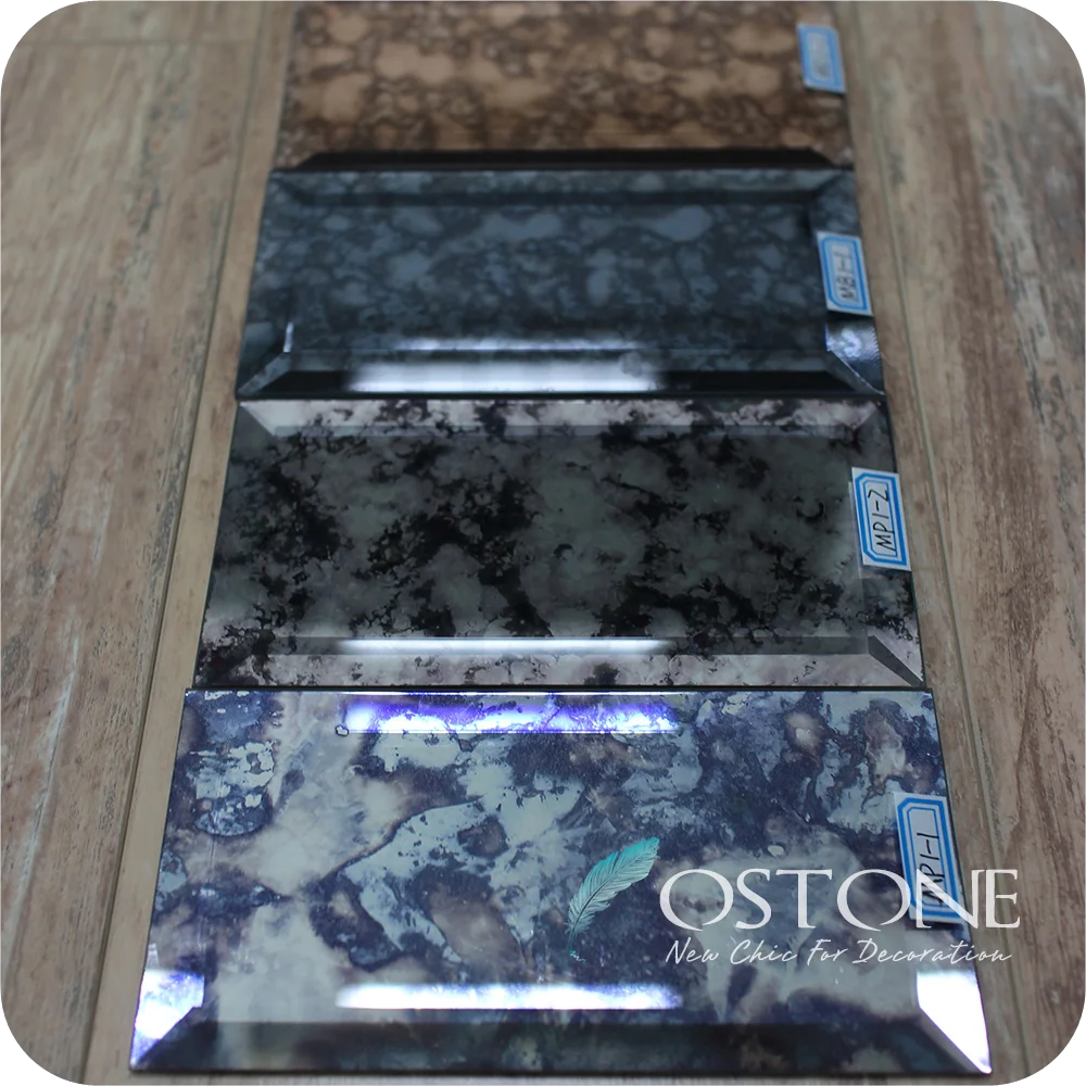 Different Thickness Antique Mirror Flat Glass Tile Rectangle Beveled Edge Mirror Tiles