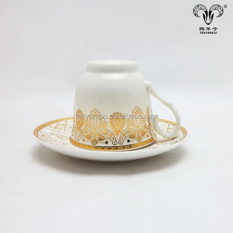 Customized Promotion Ceramic Porcelain Gold Rim Tea Cup Coffee Cup with Saucer