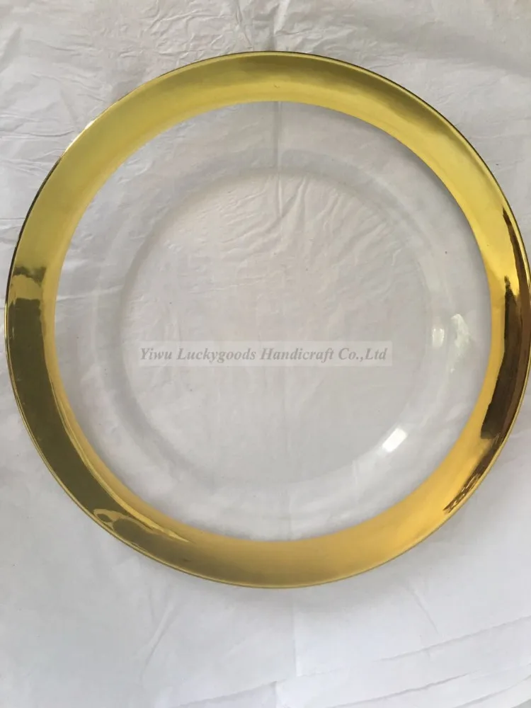 hotel Wholesale Wedding Gold Silver clear steak Glass Charger Plate wedding colored beaded glass charger glass plates