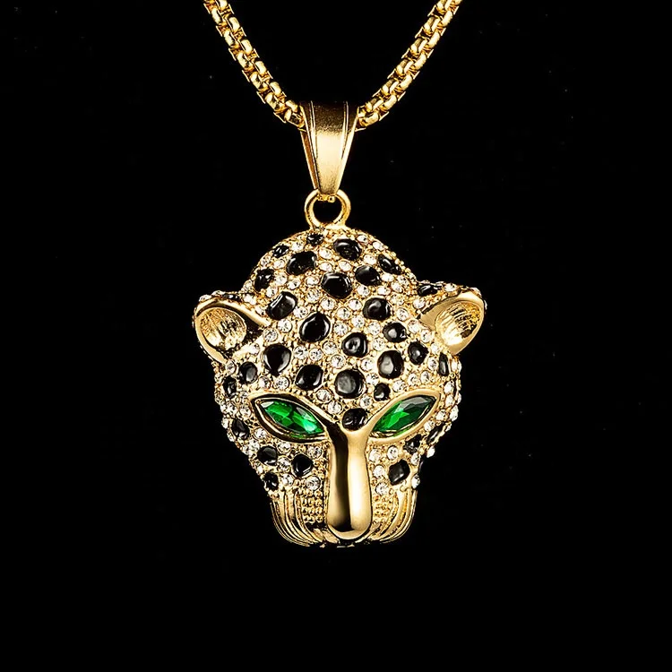 Marlary Wholesale  Stainless Steel Leopard Jewelry 18K Gold Plated Animal 3D Panther Head Pendant For Men