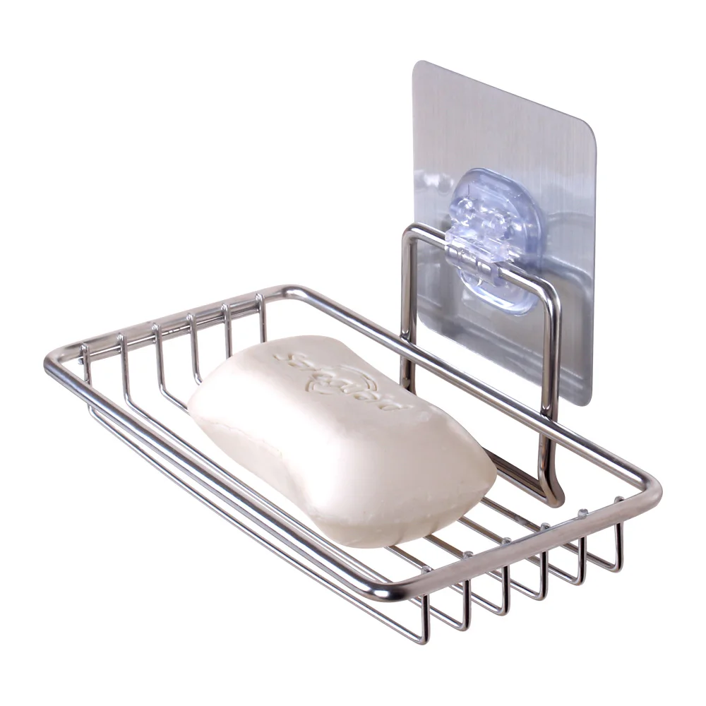Hot Sale Modern Stainless Steel Soap Holder Brush Stickers Adhesive Tray for Bathroom Use in Hotels Popular for Soap Dishes