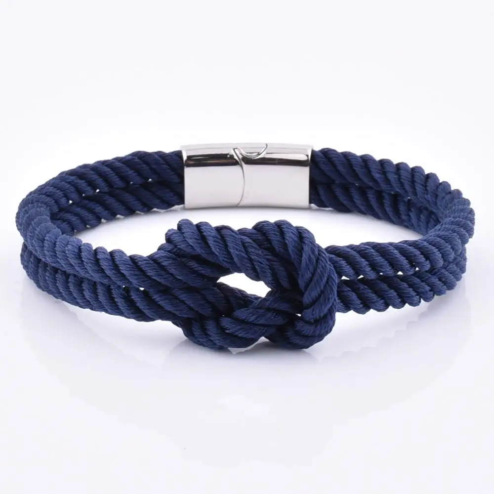 Factory Wholesale Knot Navy Blue Nylon Bracelet With 18K Gold Magnetic Clasp Engraved Logo Rope Bracelet