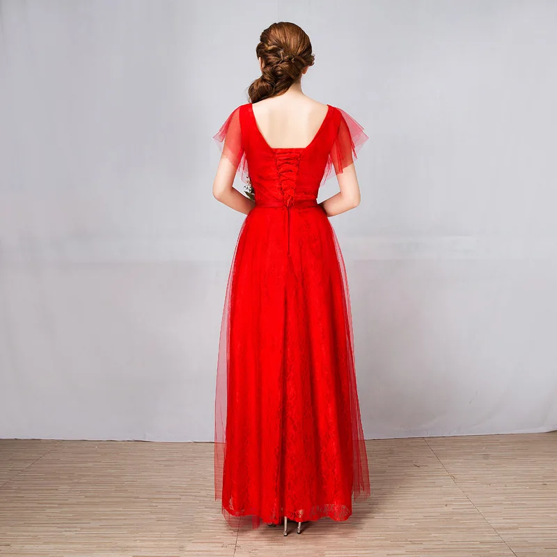 
Q033 Slim Sleeves Hot Red Elegant Lce Mother of Bride Dress 