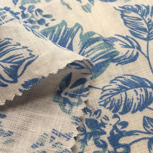 wholesale low price 100% linen printed fabrics with woven technics for cloth