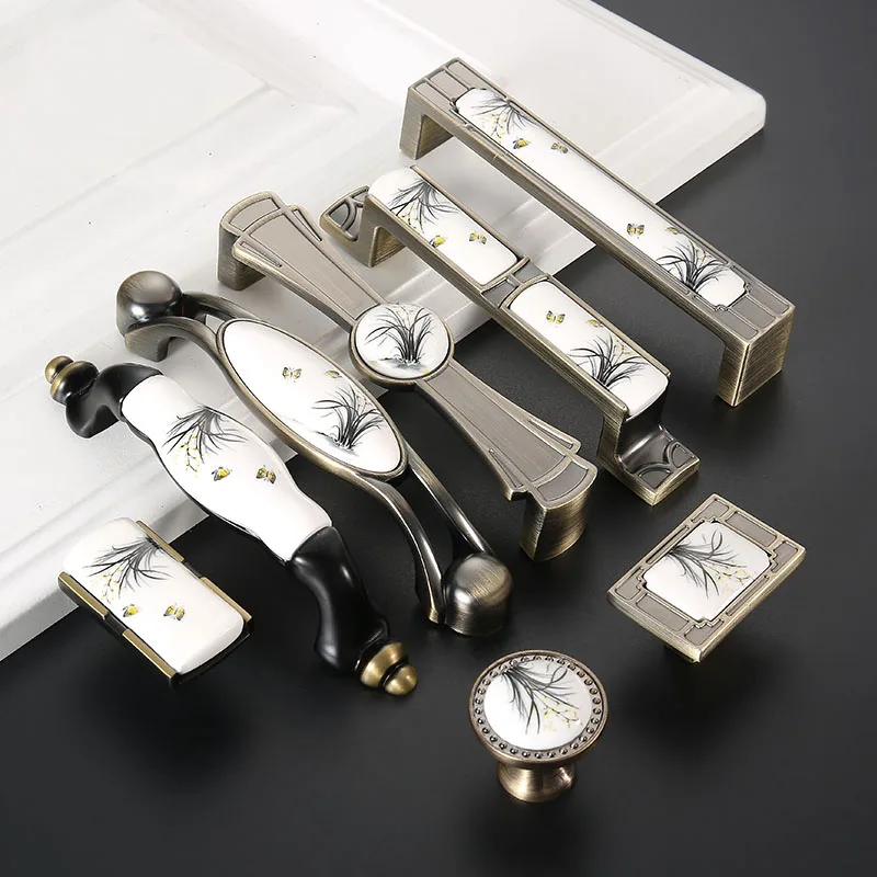  Антикварные ручки для мебели мраморные желтые полосы керамические кухонных шкафов дверных ручек ящиков CZ-9999