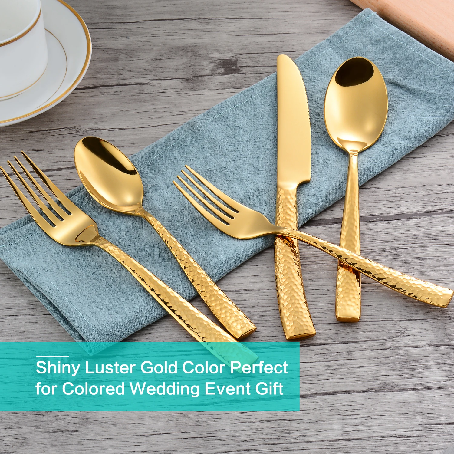 DEACORY Wholesale restaurant stainless steel hammered gold cutlery flatware silverware set for wedding