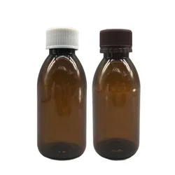 Without scale Pharmaceutical 4oz 125ML pet plastic amber brown syrup bottle with 15ml/30ml measuring cup