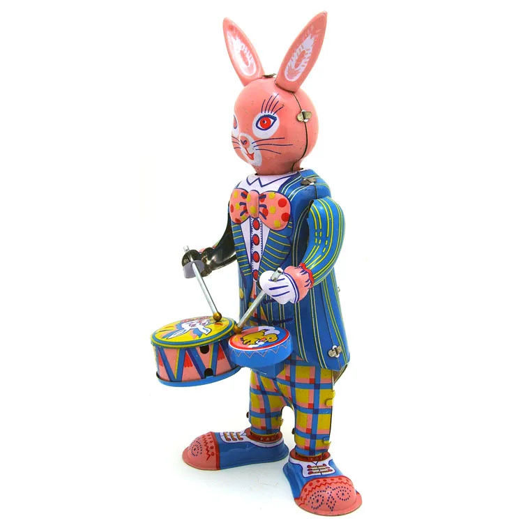 Collectible Drumming Happy Bunny Tinplate Material Wind Up Toys For Bar Decoration