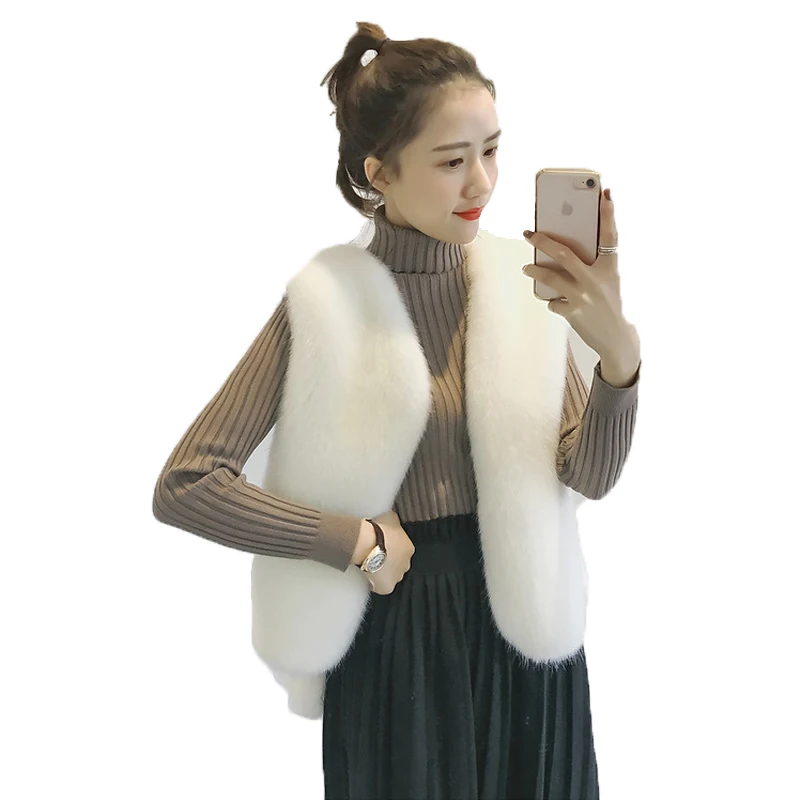 
New style luxury Women Gilet Winter Warm Bushy Soft Long Faux Fox Fur Vest 