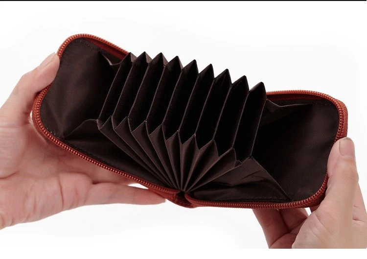 multi-function RFID blocking leather accordion zipper card holder wallet for women wholesale