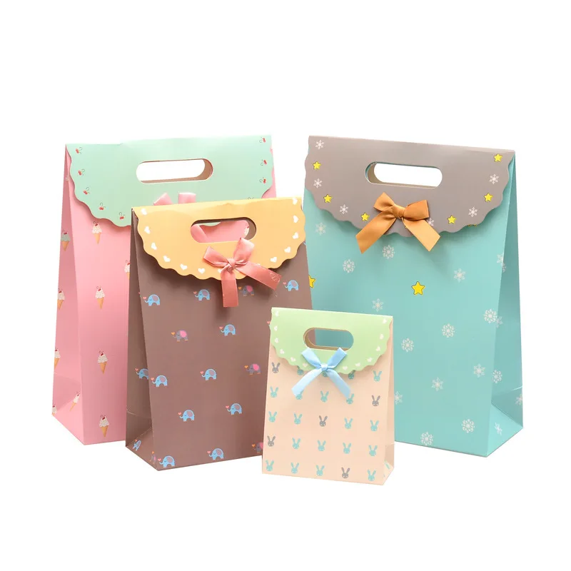 custom lovely wedding sweet candy paper gift bags with ribbon bow
