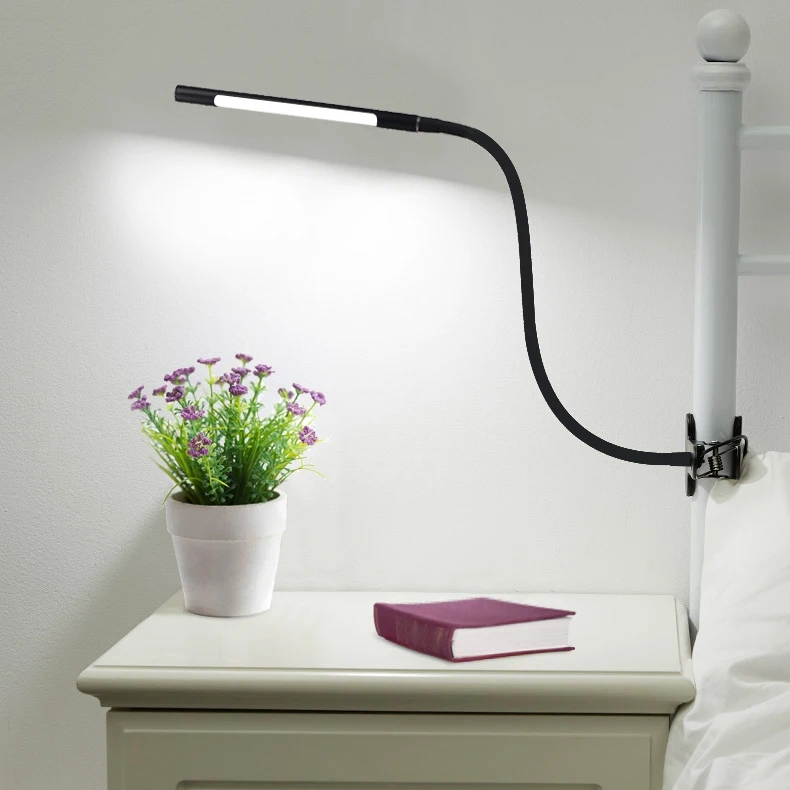 Зажим для шеи на прикроватной тумбочке, Usb светодиодная лампа для чтения, настольные лампы, диммер, сенсорный переключатель, гибкий, регулируемый, металлический, современный, 1 год