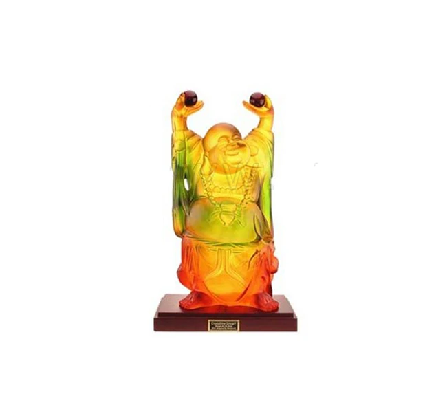Quality Colorful Transparent Resin Ornament Religious Chinese Laughing Buddha Statue
